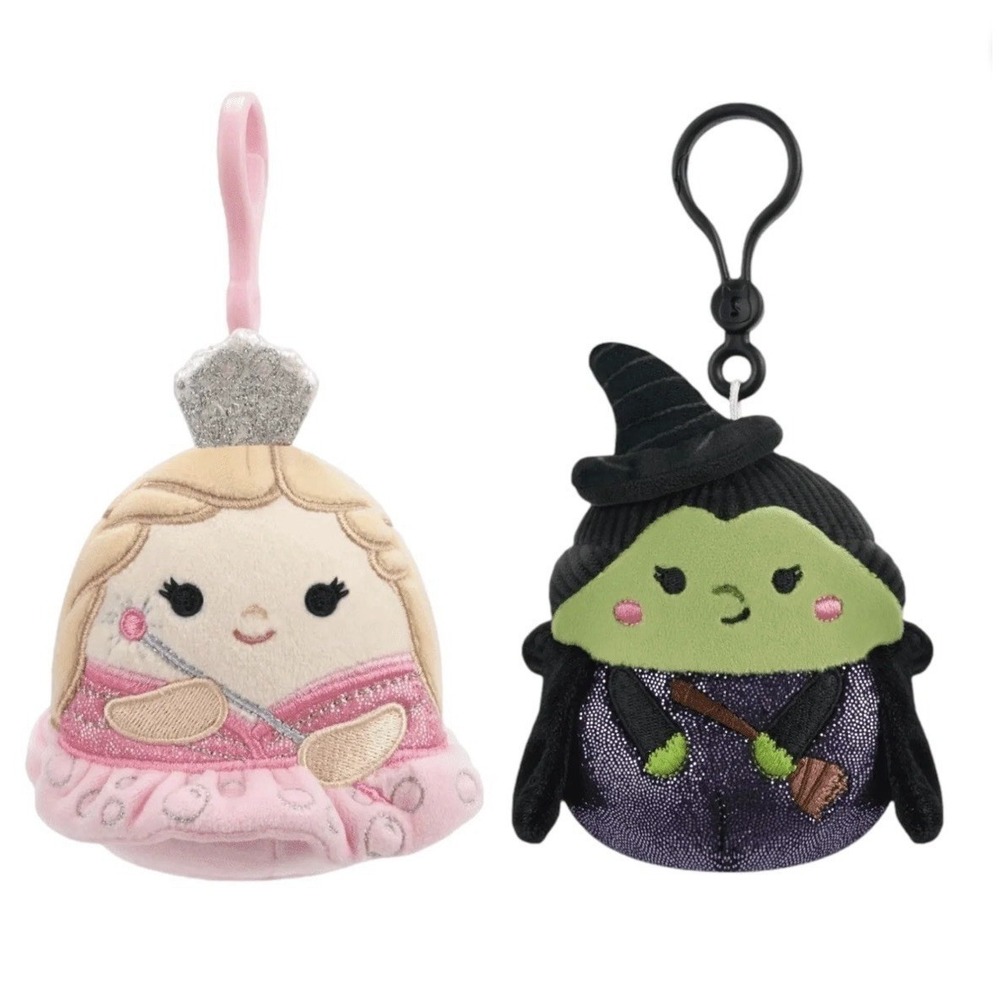2 Piece WICKED Squishmellows Glinda Elphaba 3.5" Pink Plush Clip On Keychain NEW